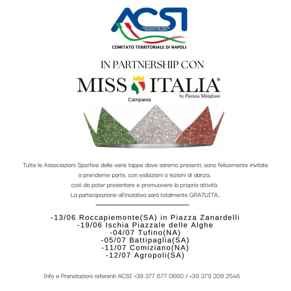Partnership Miss Italia 2025 e ACSI Napoli